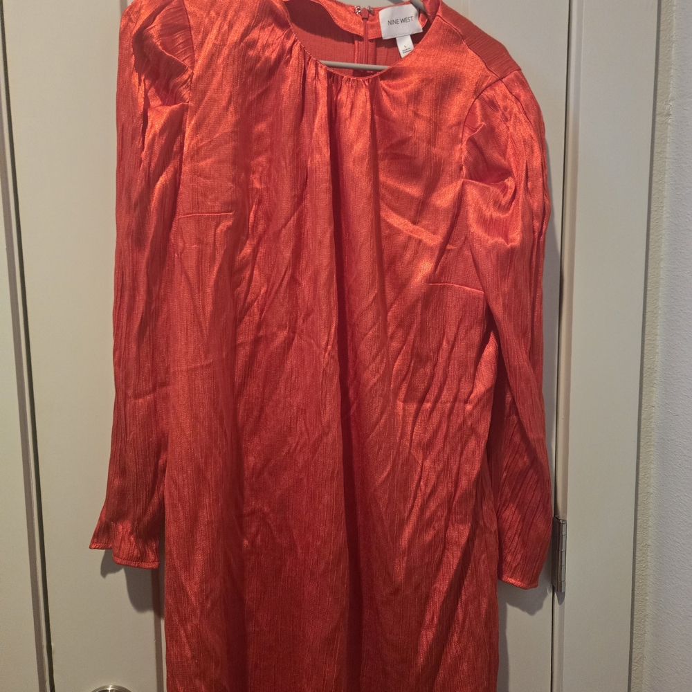 Nine West Red Satin Long Sleeve Dress
